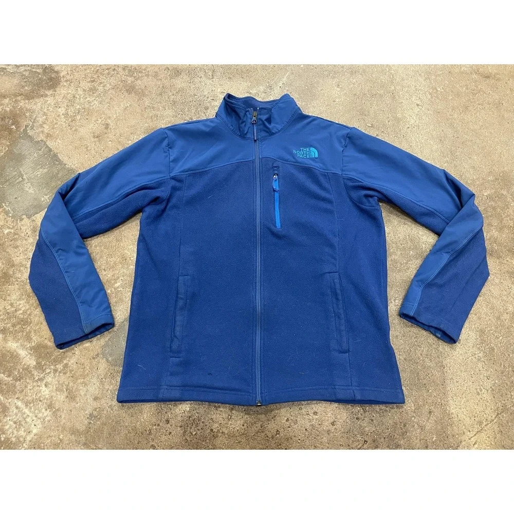 The North Face Jacket Mens Medium Blue Fleece Softshell Full Zip Hiking Trail